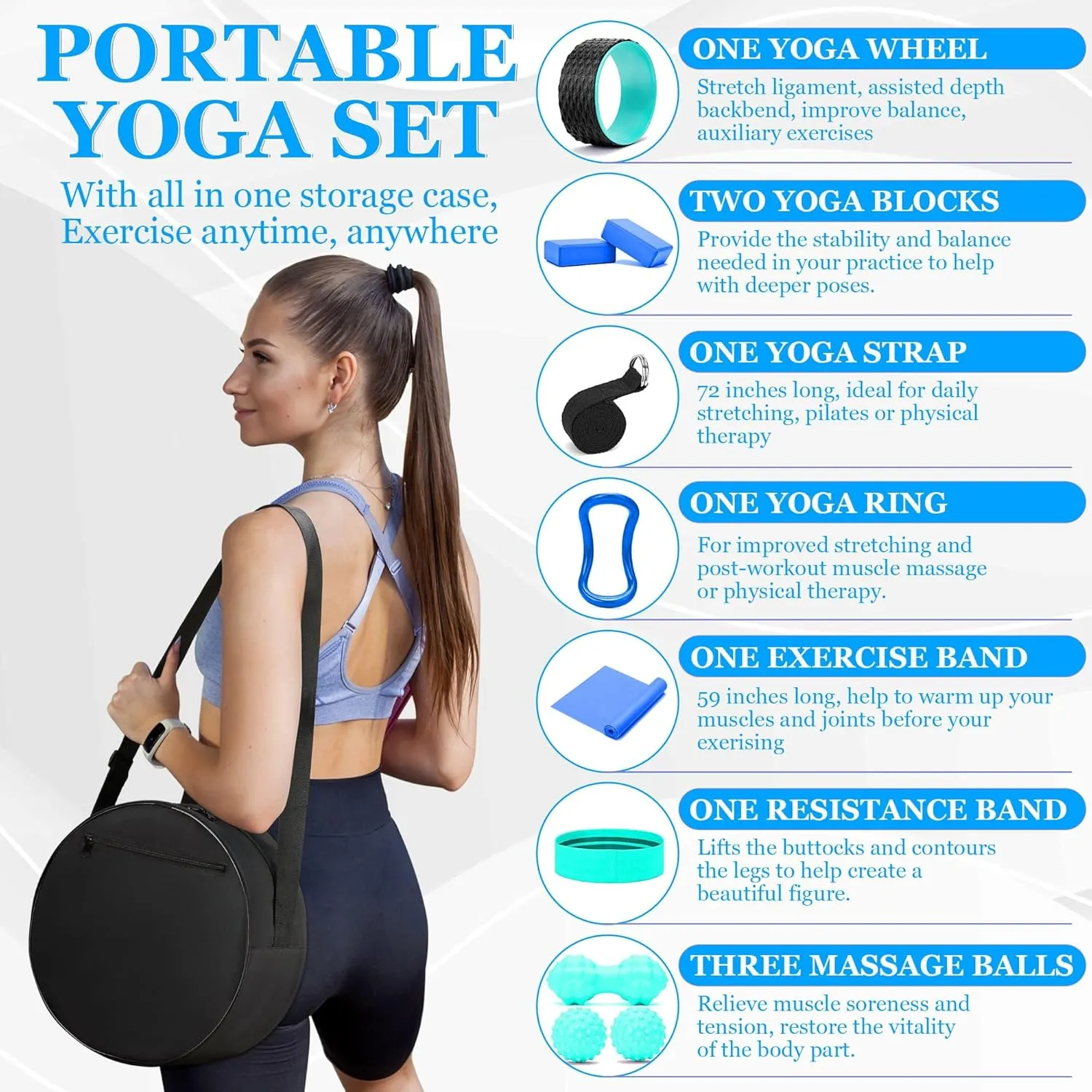 Yoga Wheel 12 in 1 Set with Back Cracker Roller for Pain Relief & Deep Tissue